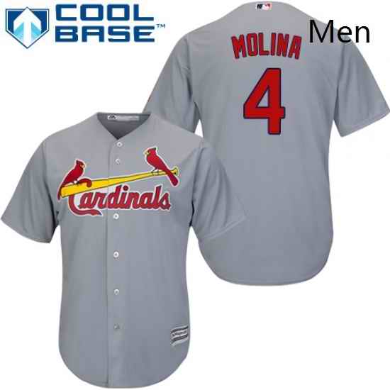Mens Majestic St Louis Cardinals 4 Yadier Molina Replica Grey Road Cool Base MLB Jersey
